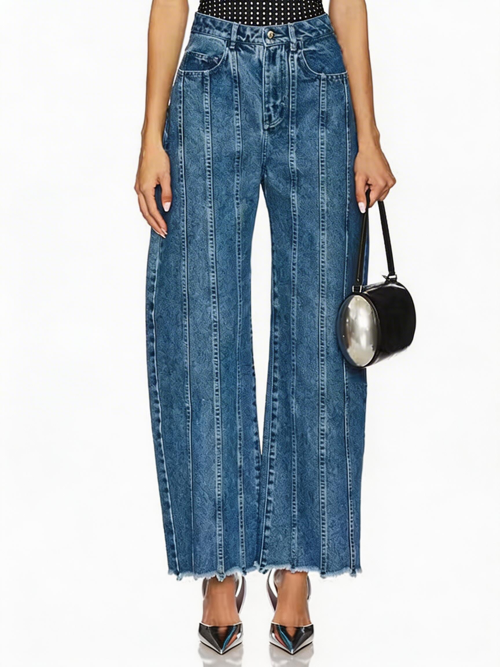 Women's Casual Mid-Waist Loose Fit Frayed Denim Jeans