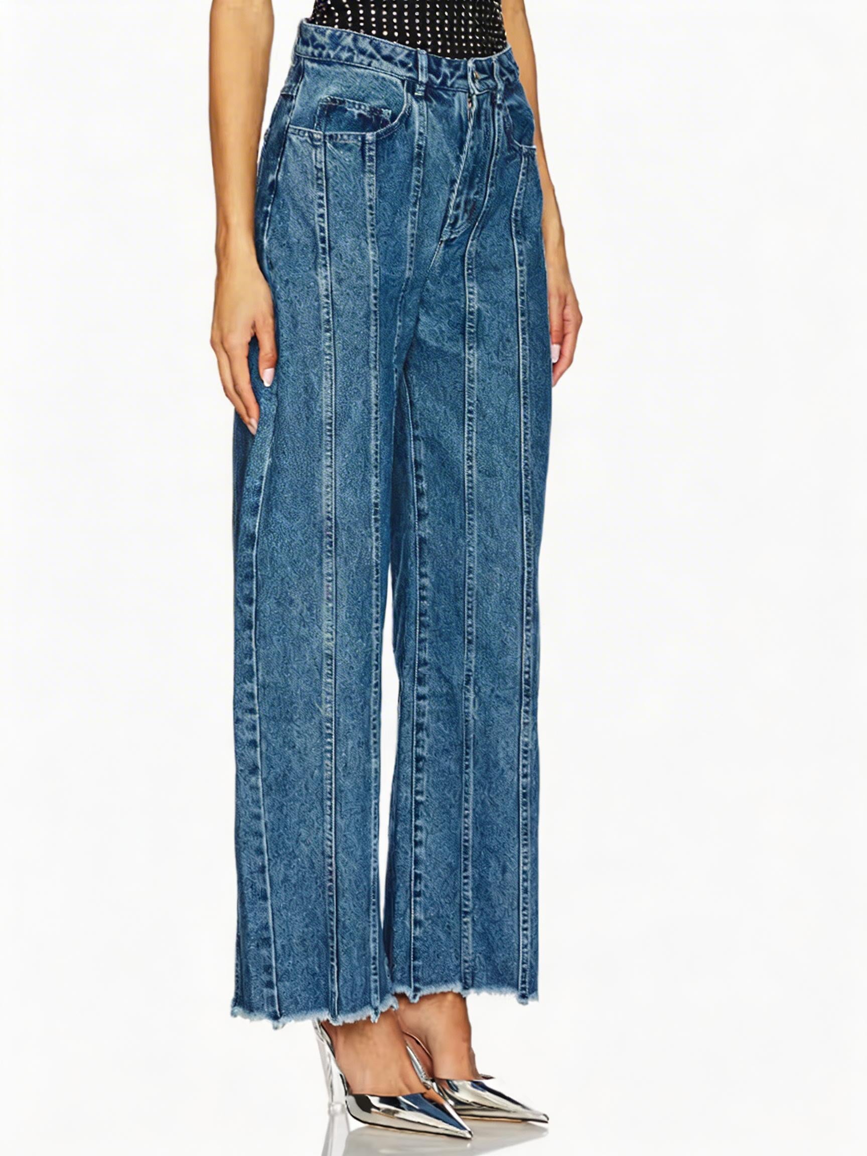 Women's Casual Mid-Waist Loose Fit Frayed Denim Jeans