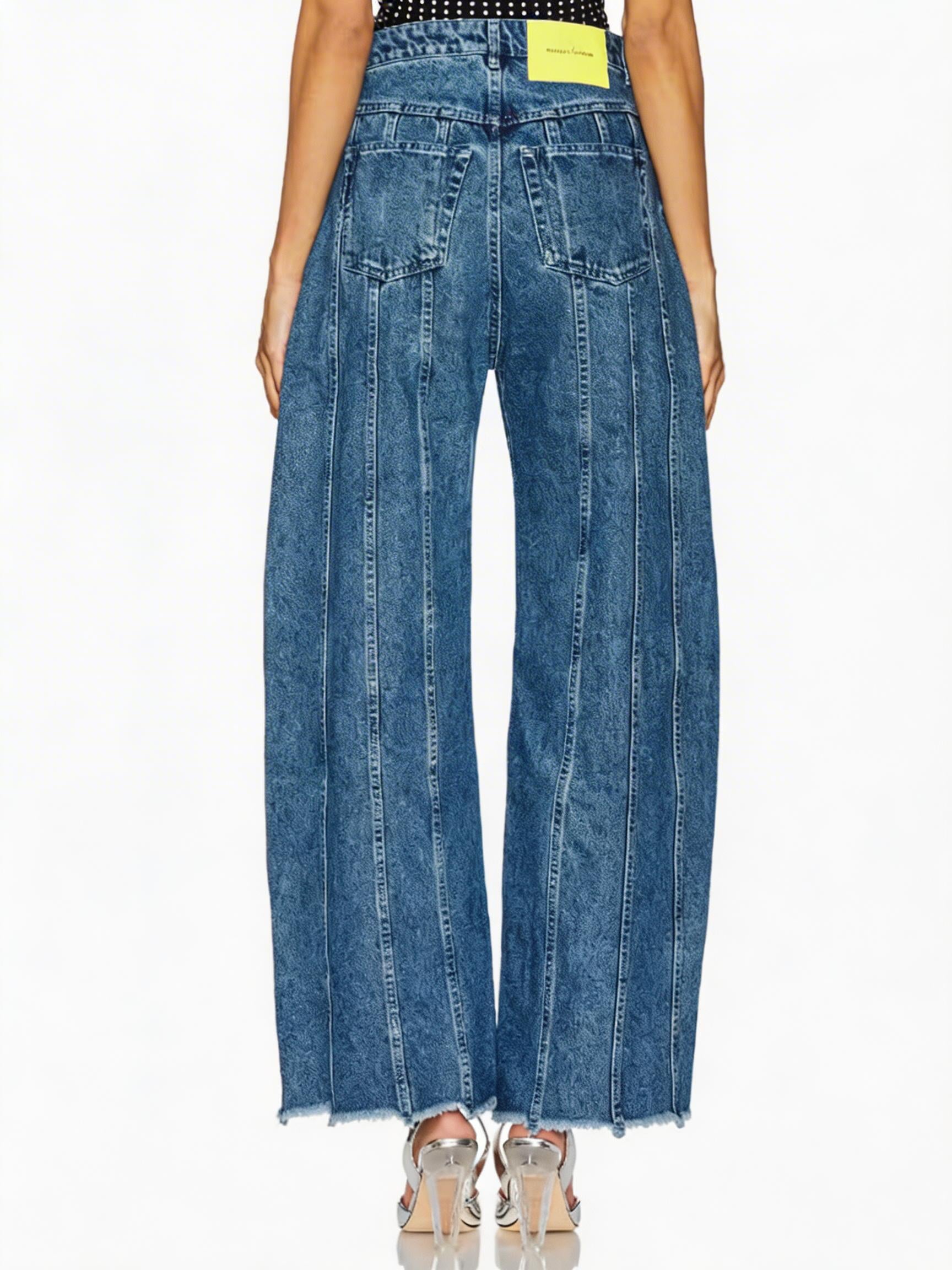 Women's Casual Mid-Waist Loose Fit Frayed Denim Jeans