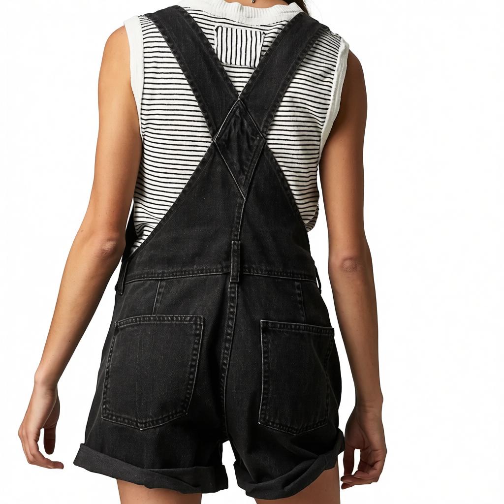 Women's Vintage Black Denim Romper