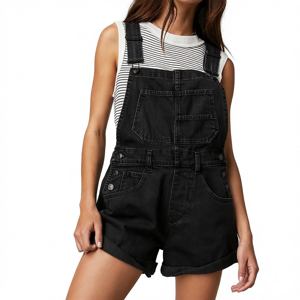 Women's Vintage Black Denim Romper