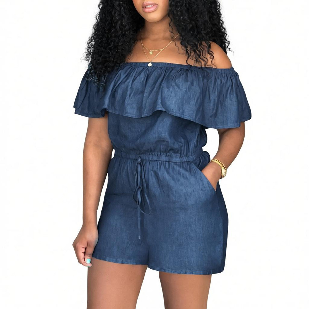 Women’s Off Shoulder Ruffle Hem Romper