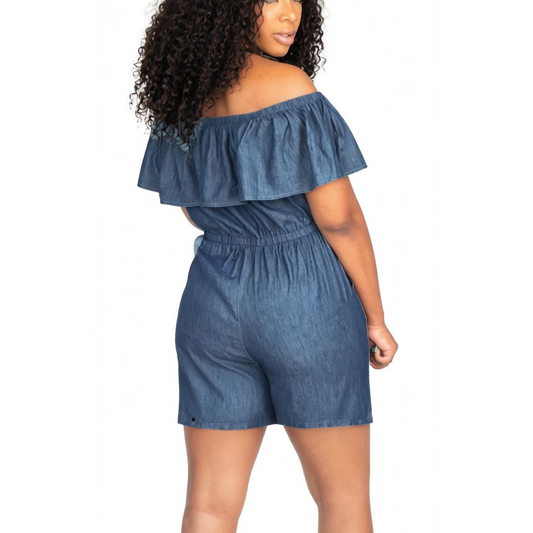 Women’s Off Shoulder Ruffle Hem Romper