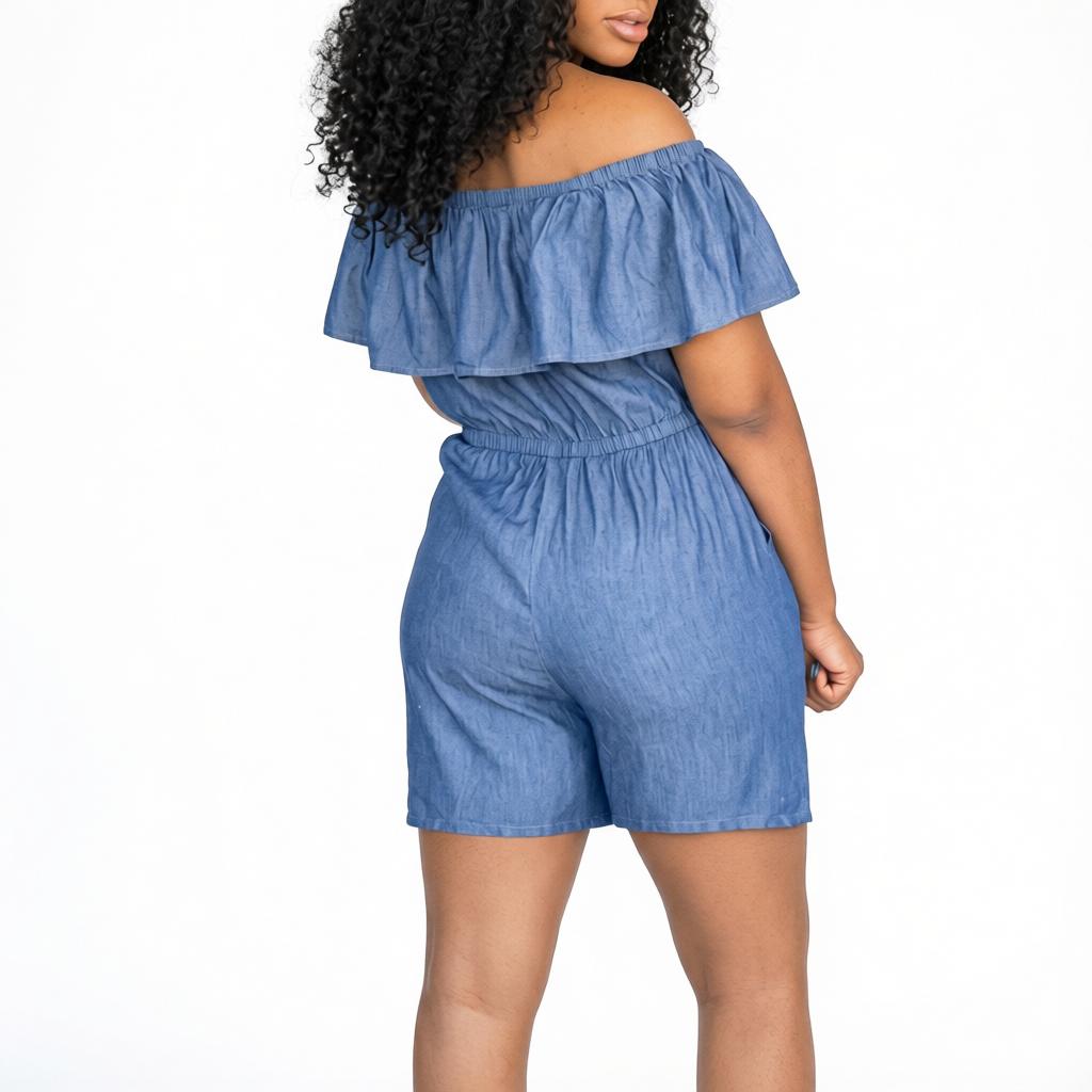 Women’s Off Shoulder Ruffle Hem Romper
