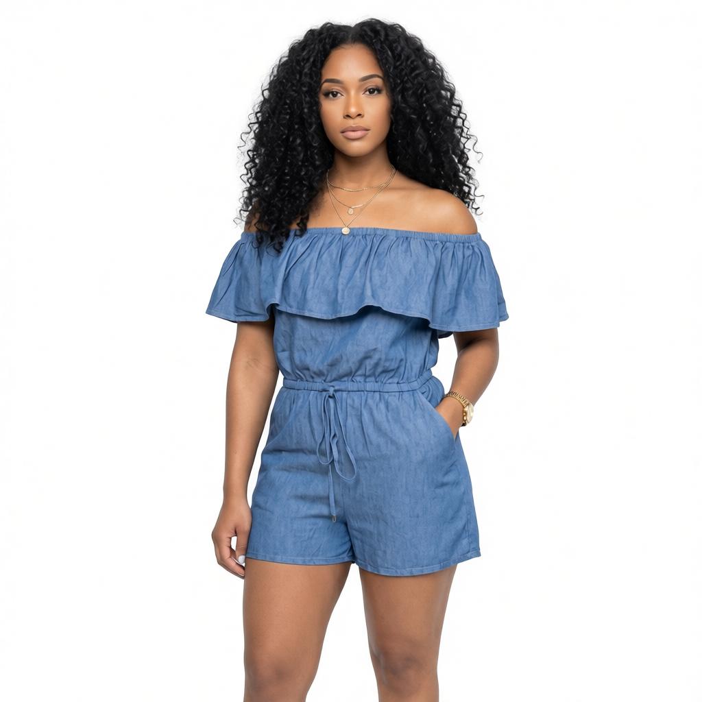 Women’s Off Shoulder Ruffle Hem Romper