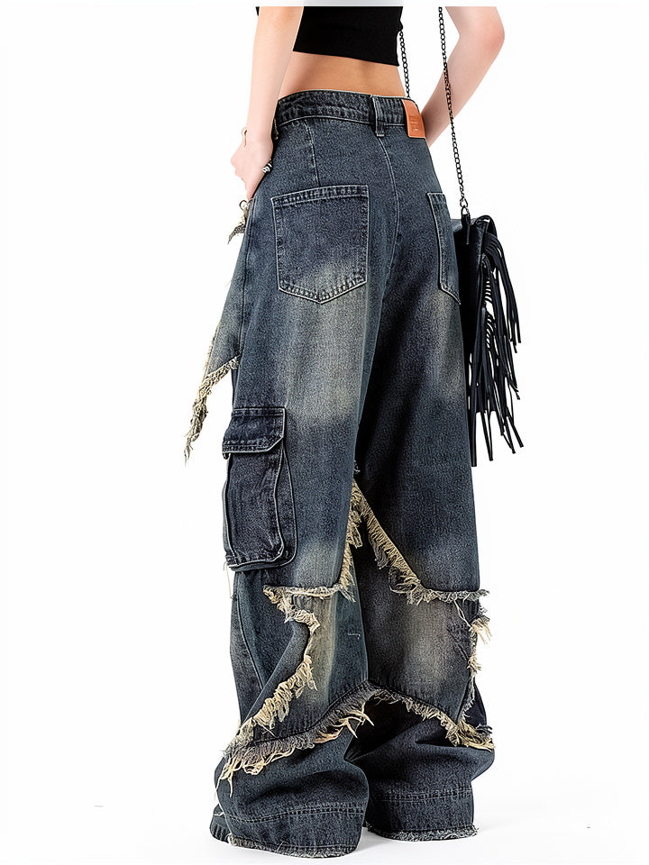 Women’s Vintage Washed Star Frayed Hem Jeans