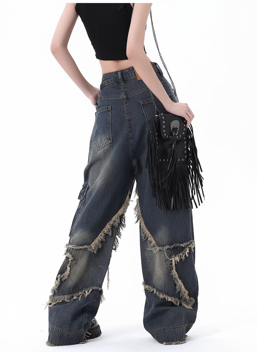 Women’s Vintage Washed Star Frayed Hem Jeans