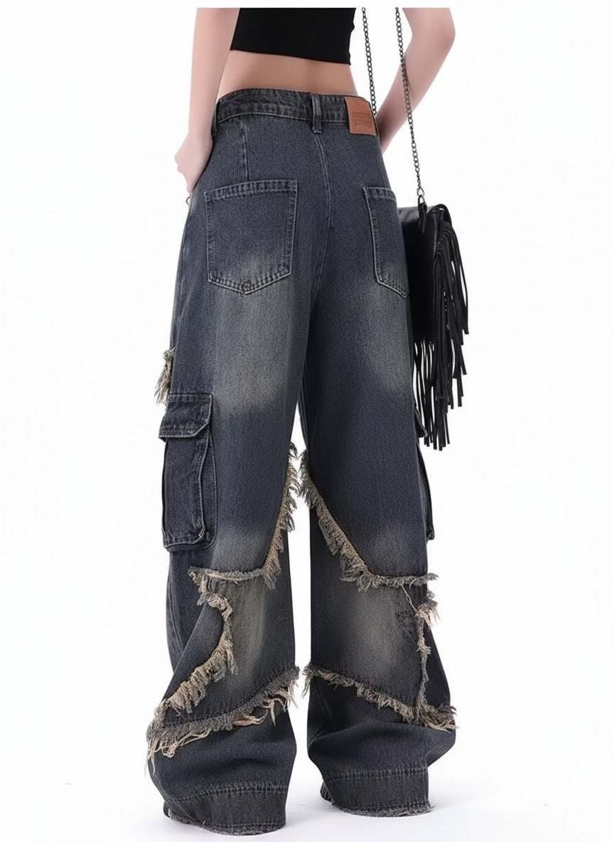 Women’s Vintage Washed Star Frayed Hem Jeans