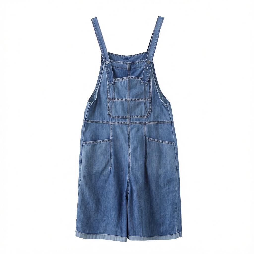 Women’s Denim Overall Shorts Baggy Wide Leg Romper