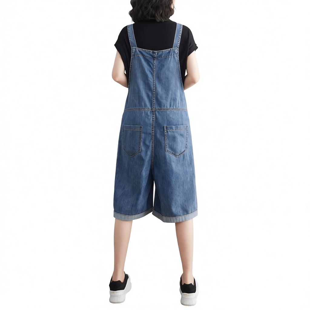 Women’s Denim Overall Shorts Baggy Wide Leg Romper
