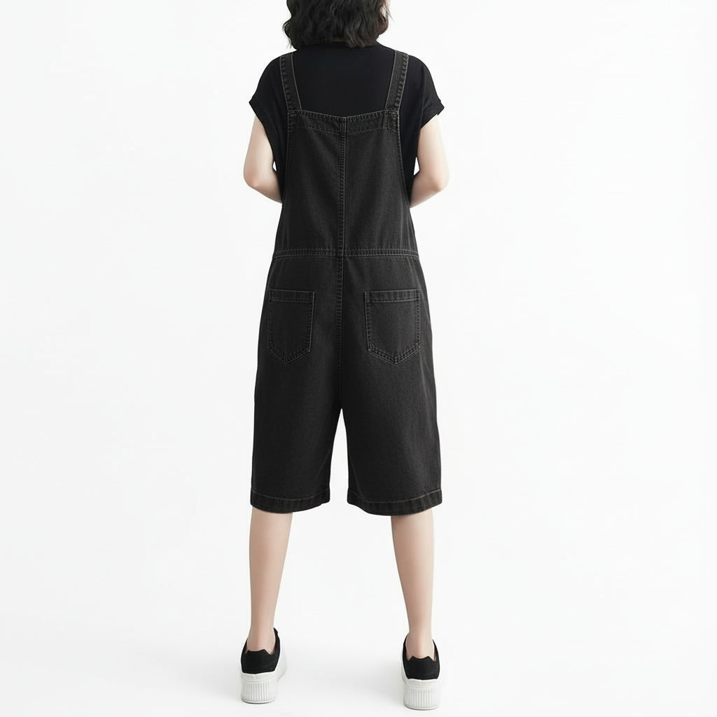 Women’s Denim Overall Shorts Baggy Wide Leg Romper
