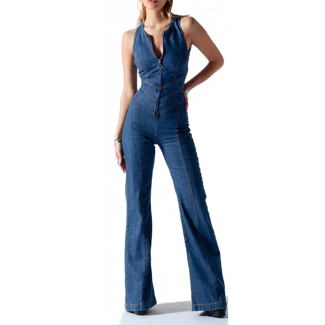 Women’s Backless Heart Cutout Denim Romper