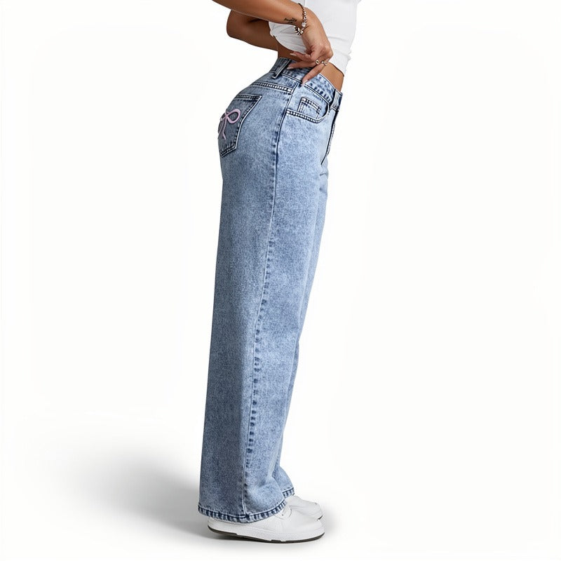 Women’s Bow Embroidered Wide Leg Denim Jeans