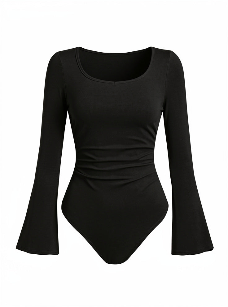 Women’s Ruffle Hem Flare Long Sleeve Bodysuit