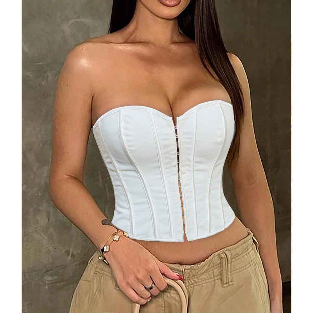 Sexy Strapless Corset For Women, Lace Up Backless Crop Tube, Going Out Bandeau Top