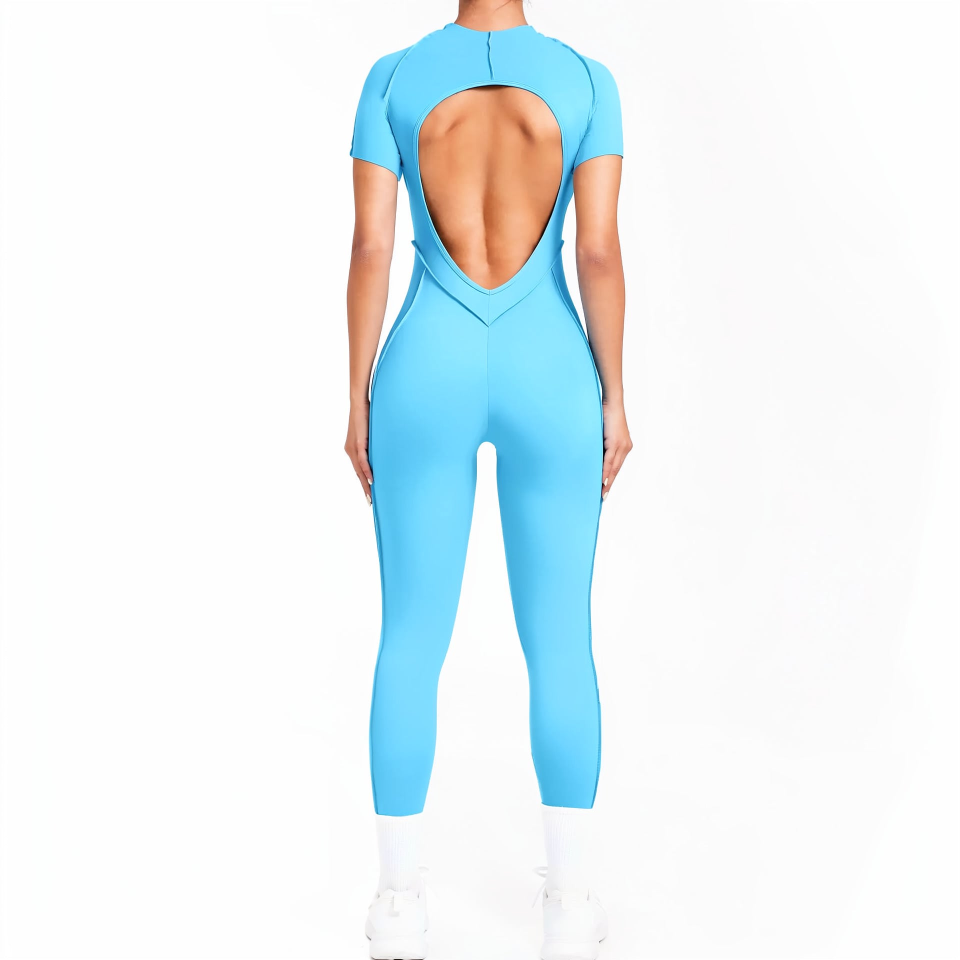 Women’s Fitness Short Sleeve Backless Design Jumpsuit