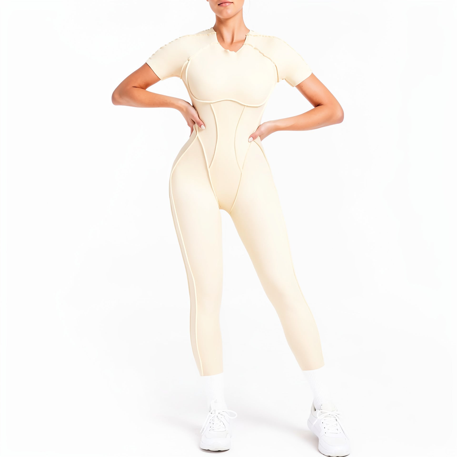 Women’s Fitness Short Sleeve Backless Design Jumpsuit