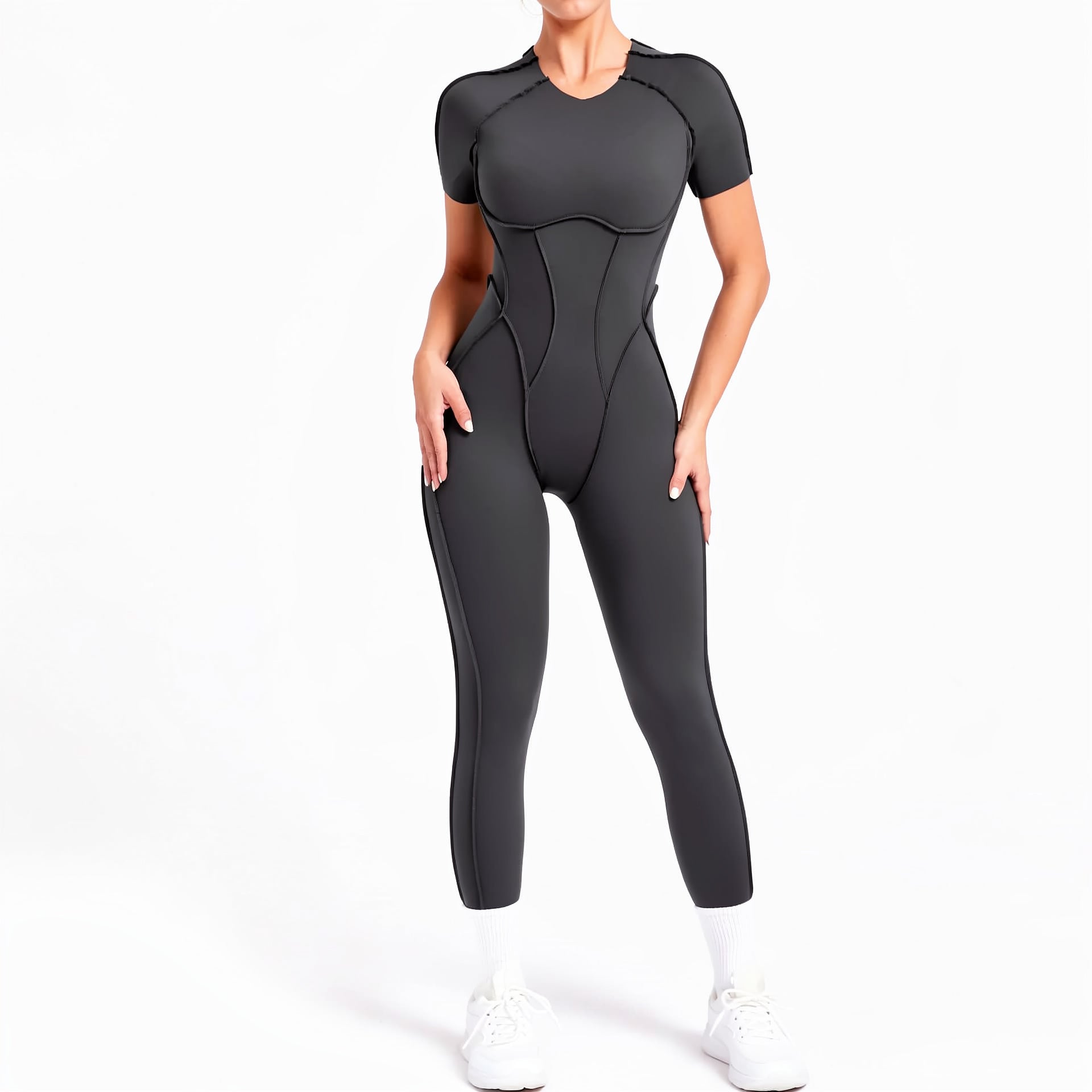 Women’s Fitness Short Sleeve Backless Design Jumpsuit