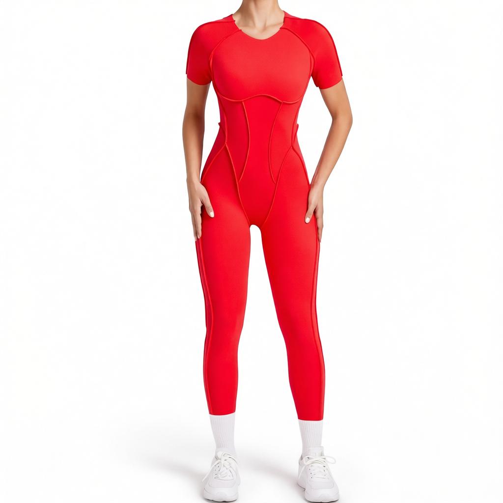 Women’s Fitness Short Sleeve Backless Design Jumpsuit