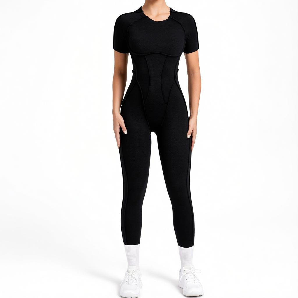 Women’s Fitness Short Sleeve Backless Design Jumpsuit