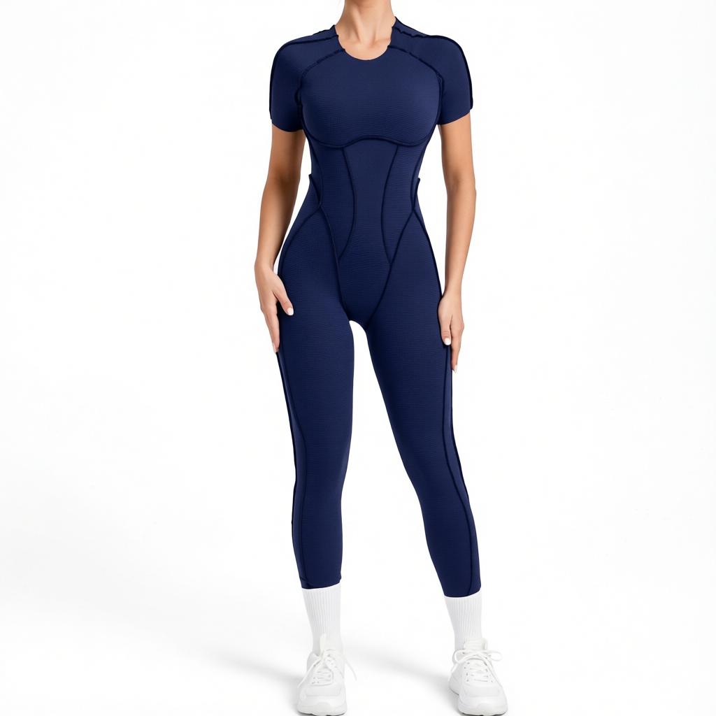 Women’s Fitness Short Sleeve Backless Design Jumpsuit
