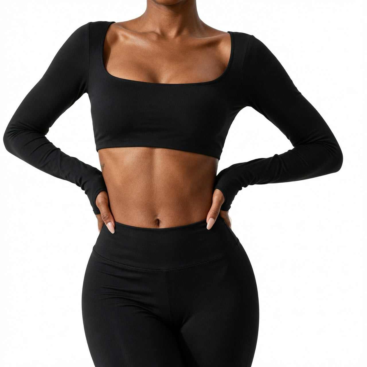 Women's Seamless Fitness Set 2PCS Yoga Leggings & Long Sleeve Crop Top Outfit