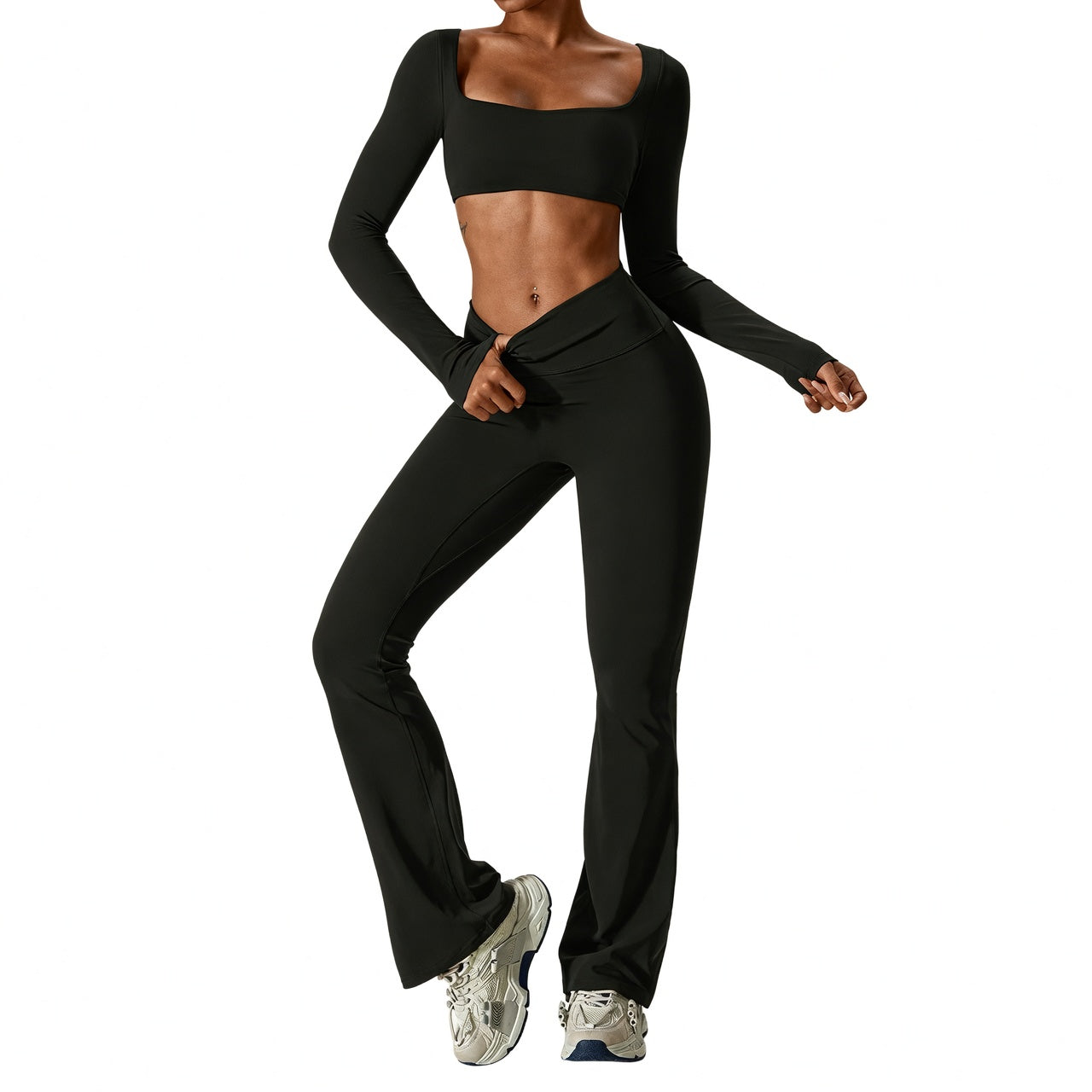 Women's Seamless Fitness Set 2PCS Yoga Leggings & Long Sleeve Crop Top Outfit