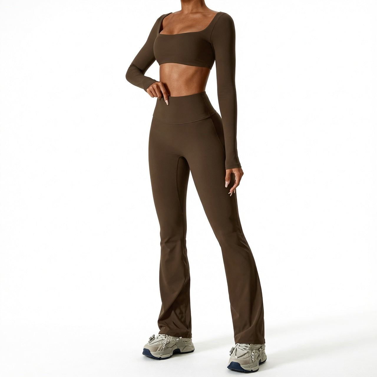 Women's Seamless Fitness Set 2PCS Yoga Leggings & Long Sleeve Crop Top Outfit