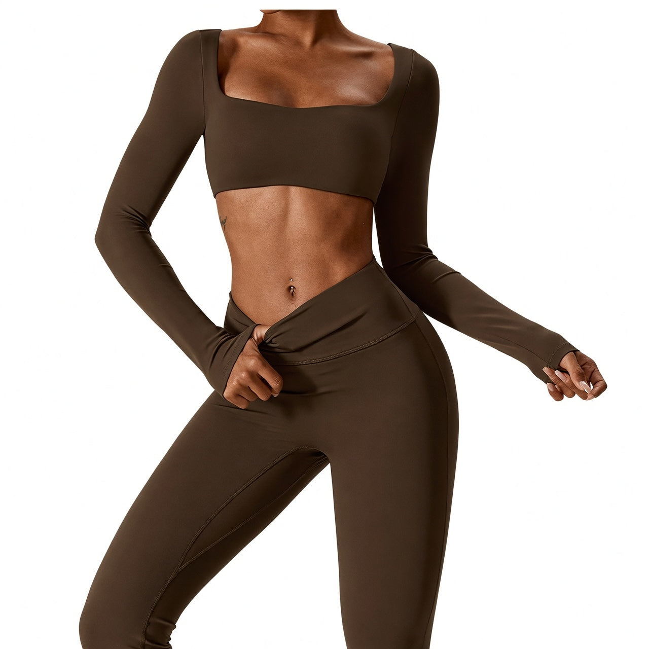 Women's Seamless Fitness Set 2PCS Yoga Leggings & Long Sleeve Crop Top Outfit