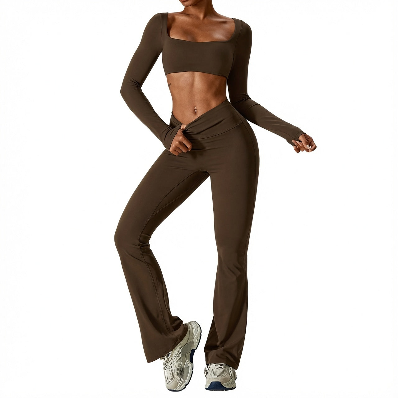 Women's Seamless Fitness Set 2PCS Yoga Leggings & Long Sleeve Crop Top Outfit