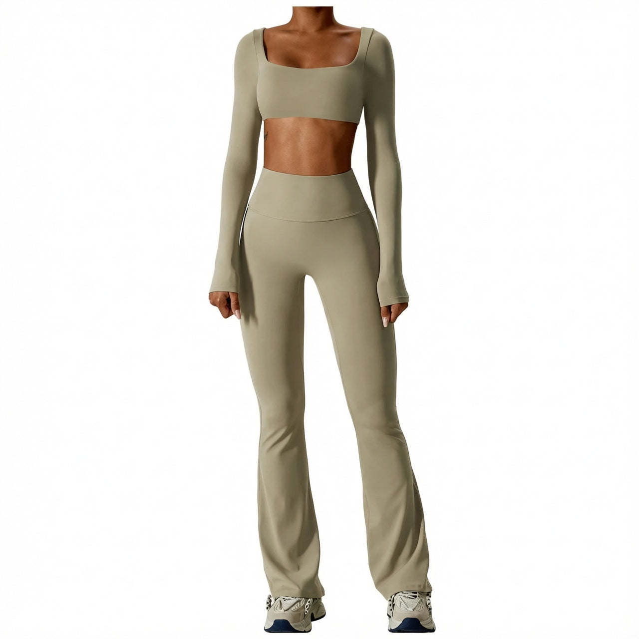 Women's Seamless Fitness Set 2PCS Yoga Leggings & Long Sleeve Crop Top Outfit