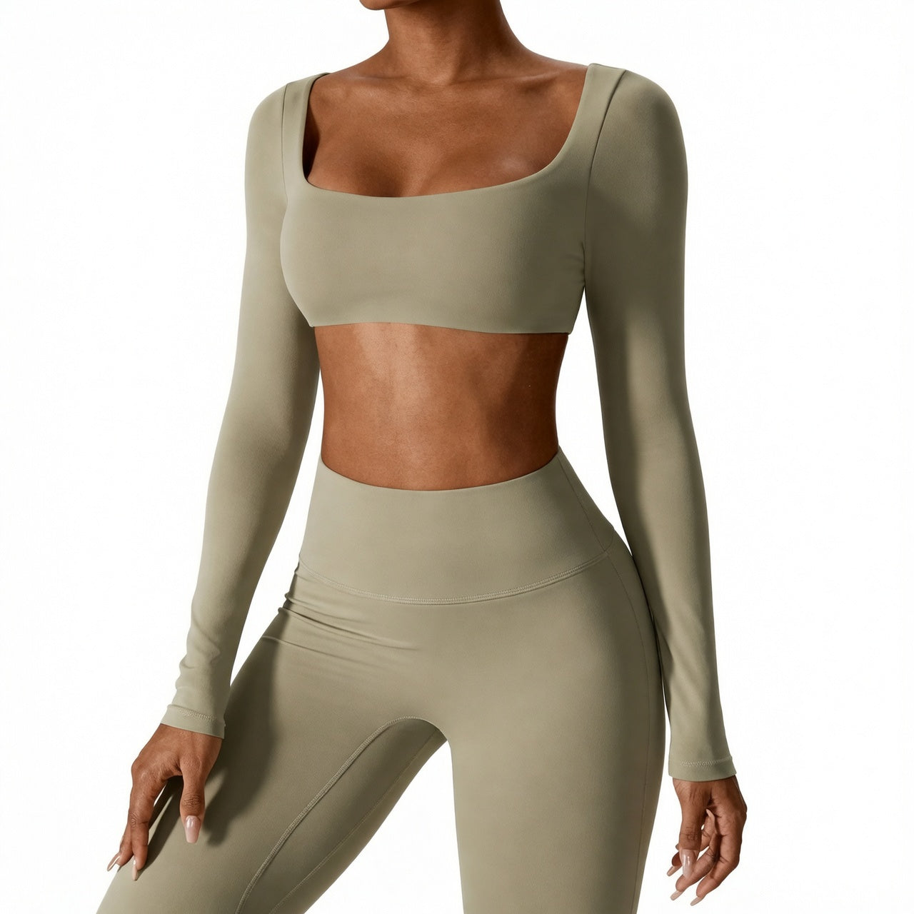 Women's Seamless Fitness Set 2PCS Yoga Leggings & Long Sleeve Crop Top Outfit