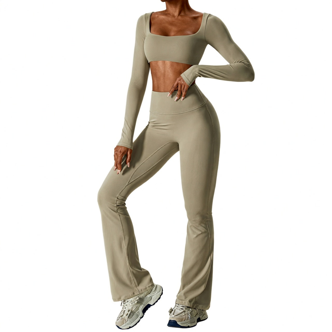 Women's Seamless Fitness Set 2PCS Yoga Leggings & Long Sleeve Crop Top Outfit