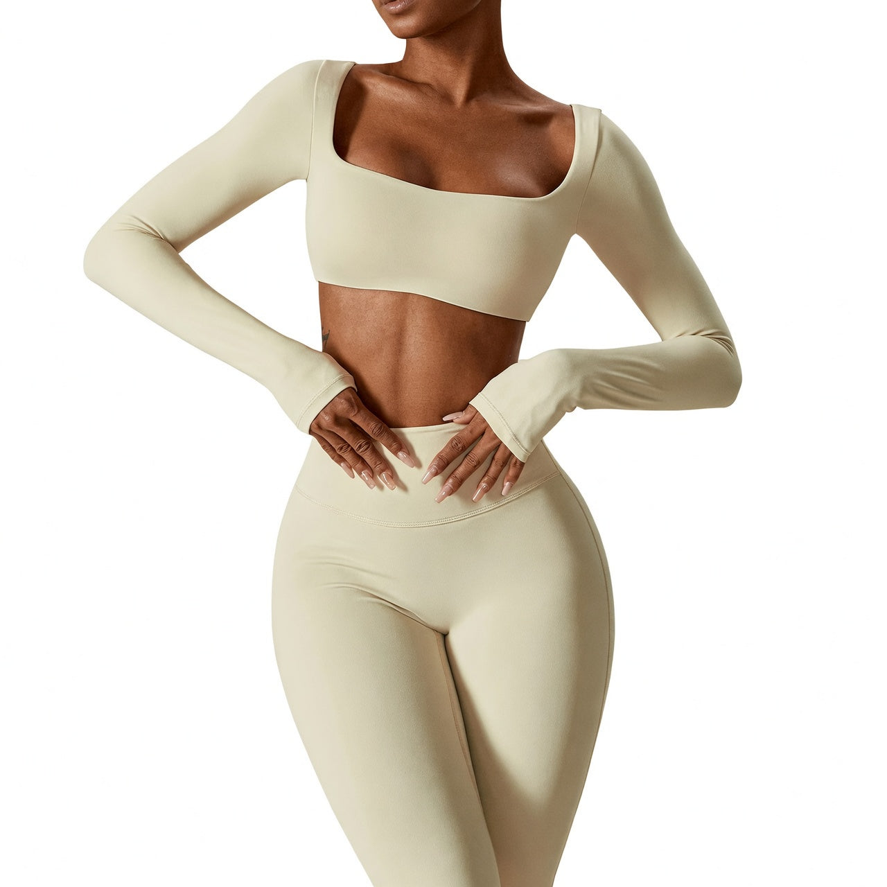 Women's Seamless Fitness Set 2PCS Yoga Leggings & Long Sleeve Crop Top Outfit