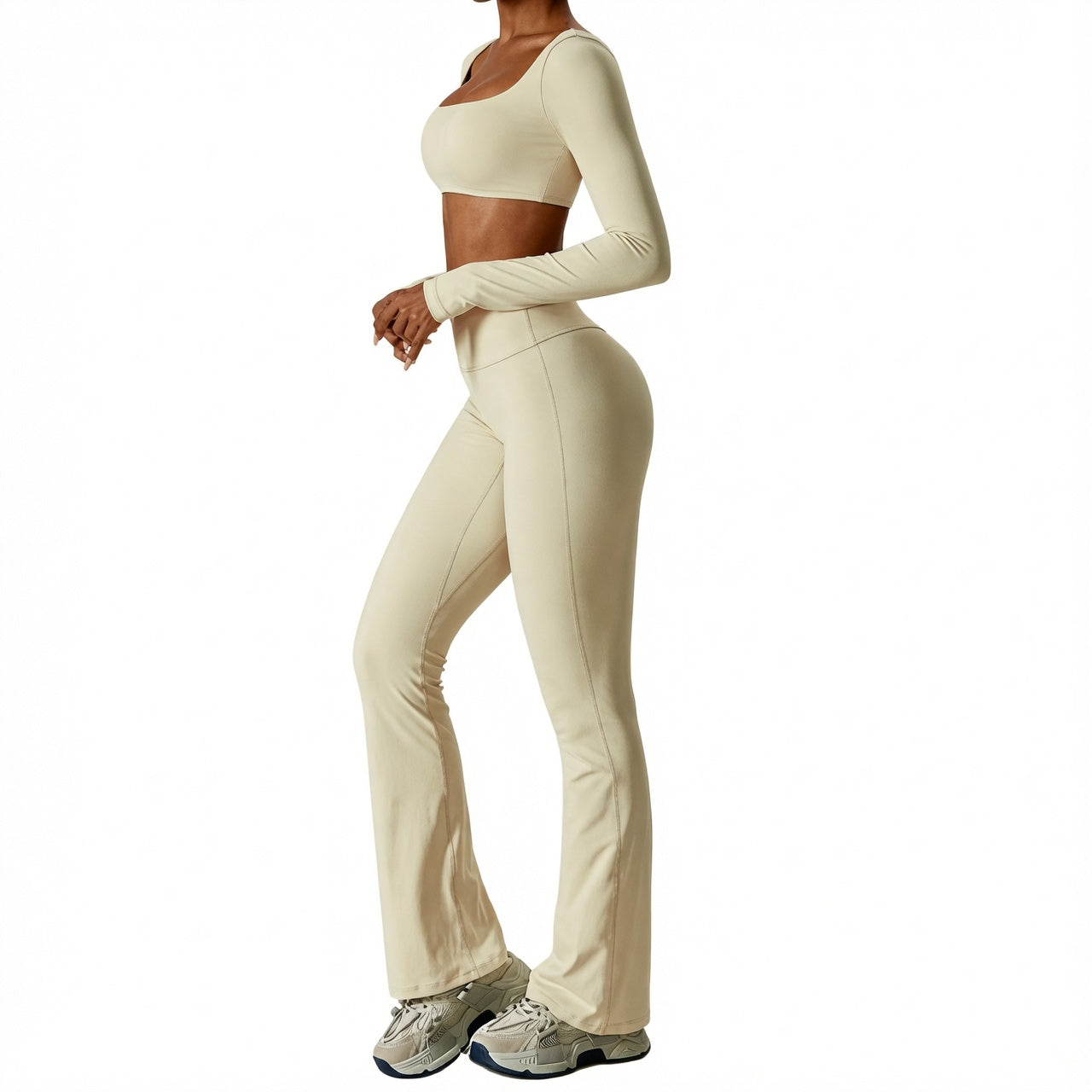 Women's Seamless Fitness Set 2PCS Yoga Leggings & Long Sleeve Crop Top Outfit