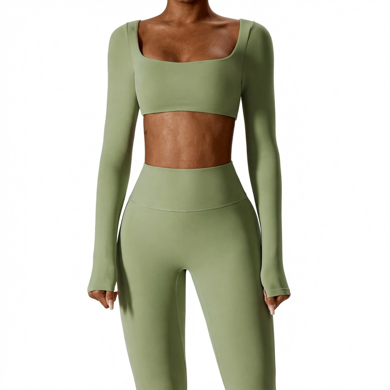 Women's Seamless Fitness Set 2PCS Yoga Leggings & Long Sleeve Crop Top Outfit