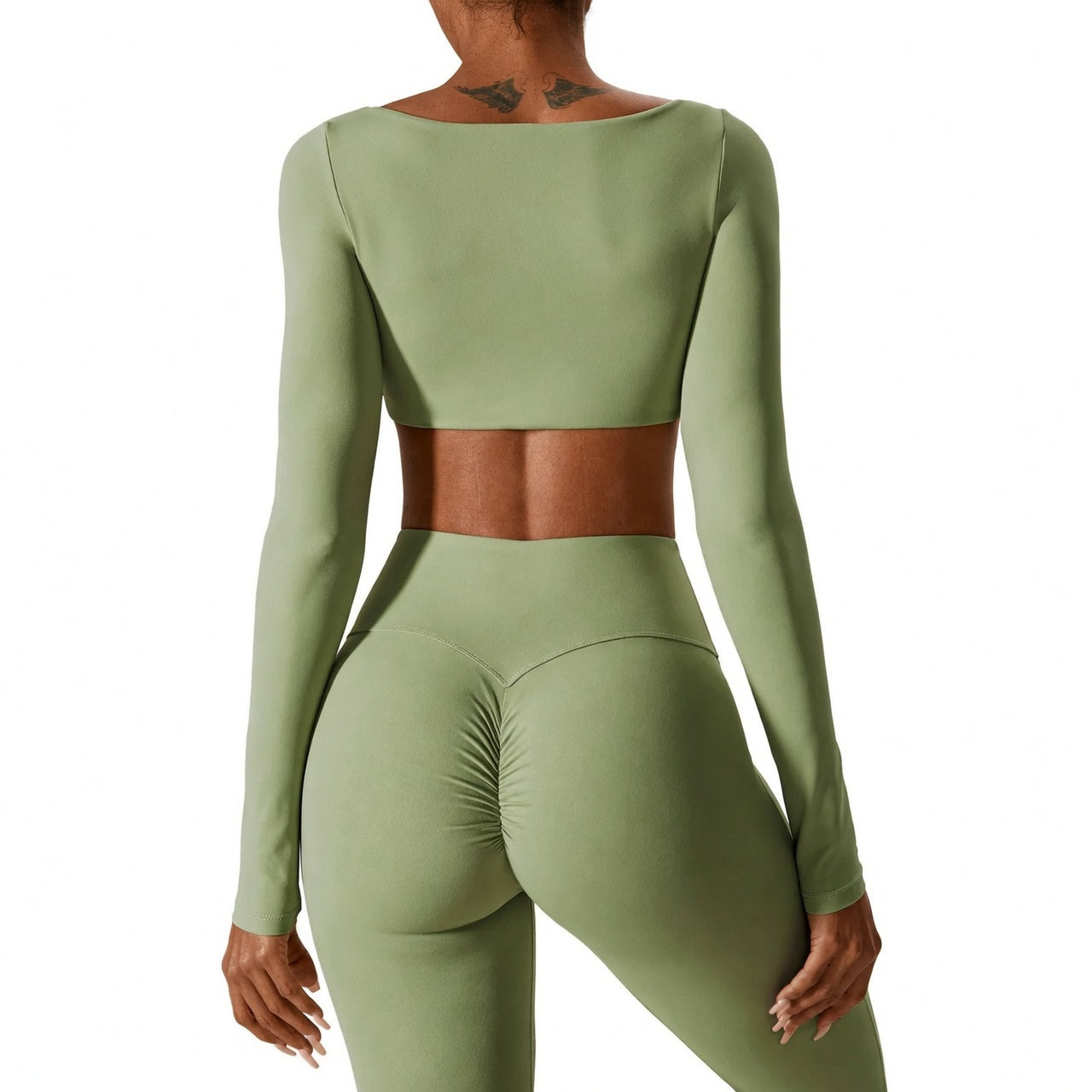 Women's Seamless Fitness Set 2PCS Yoga Leggings & Long Sleeve Crop Top Outfit