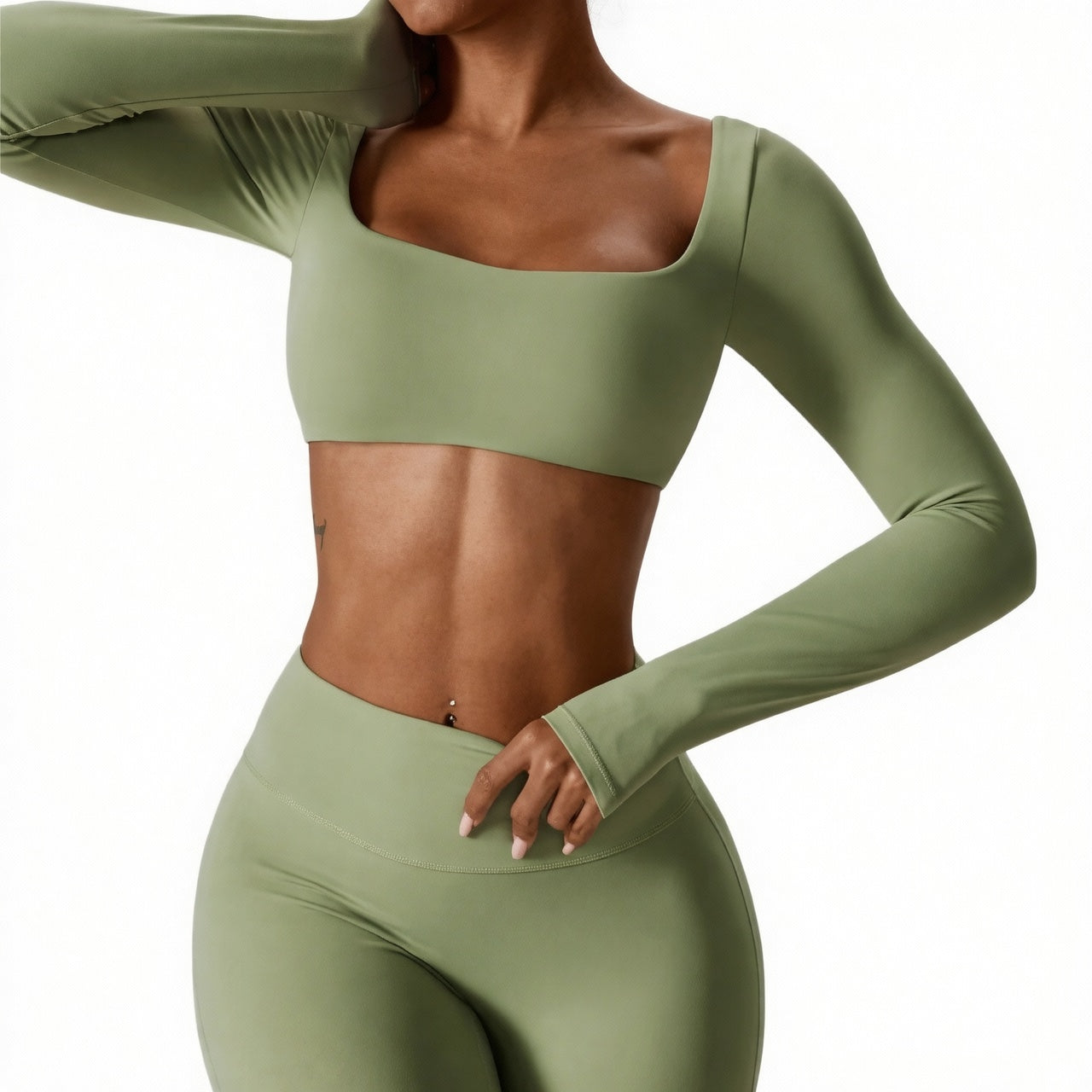 Women's Seamless Fitness Set 2PCS Yoga Leggings & Long Sleeve Crop Top Outfit
