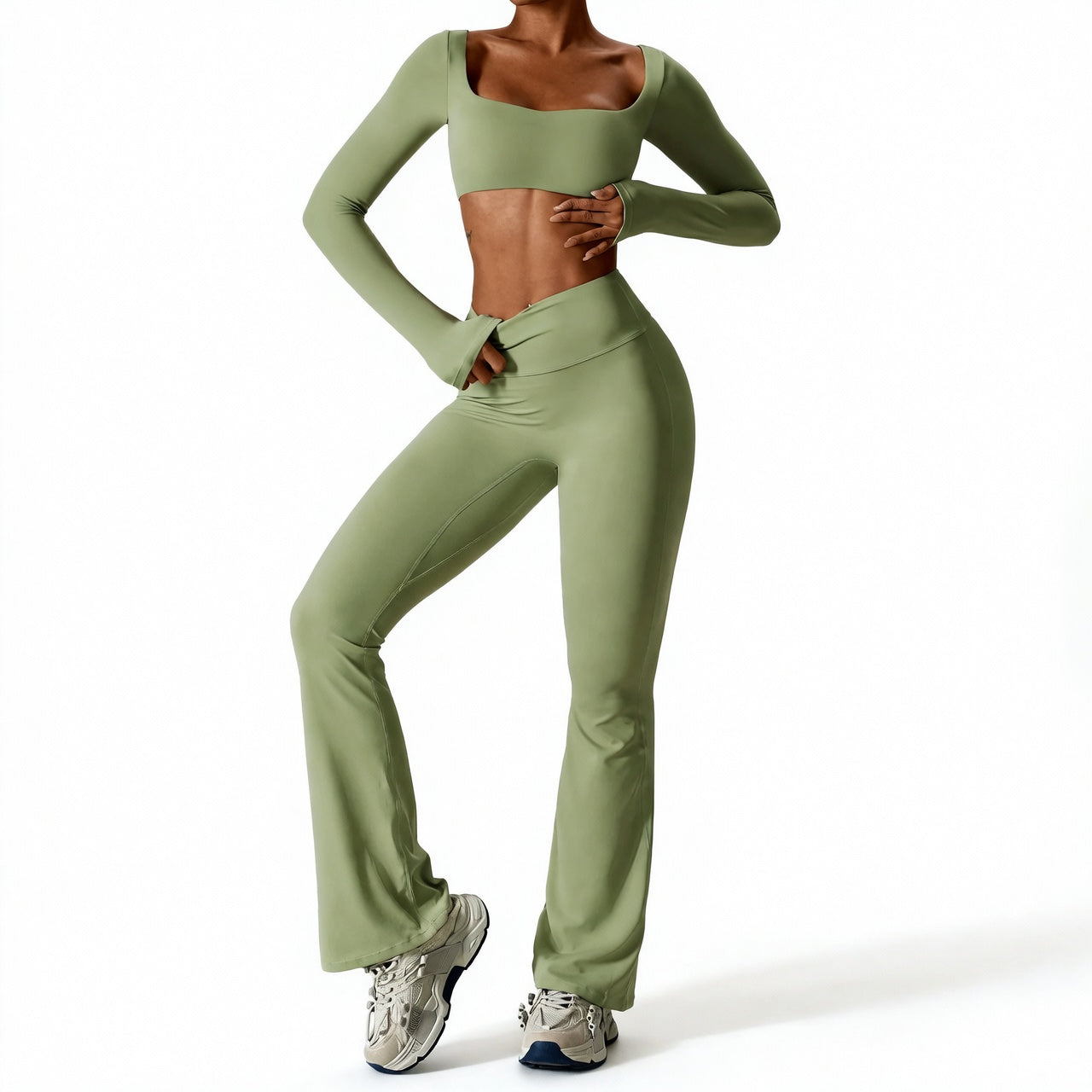 Women's Seamless Fitness Set 2PCS Yoga Leggings & Long Sleeve Crop Top Outfit
