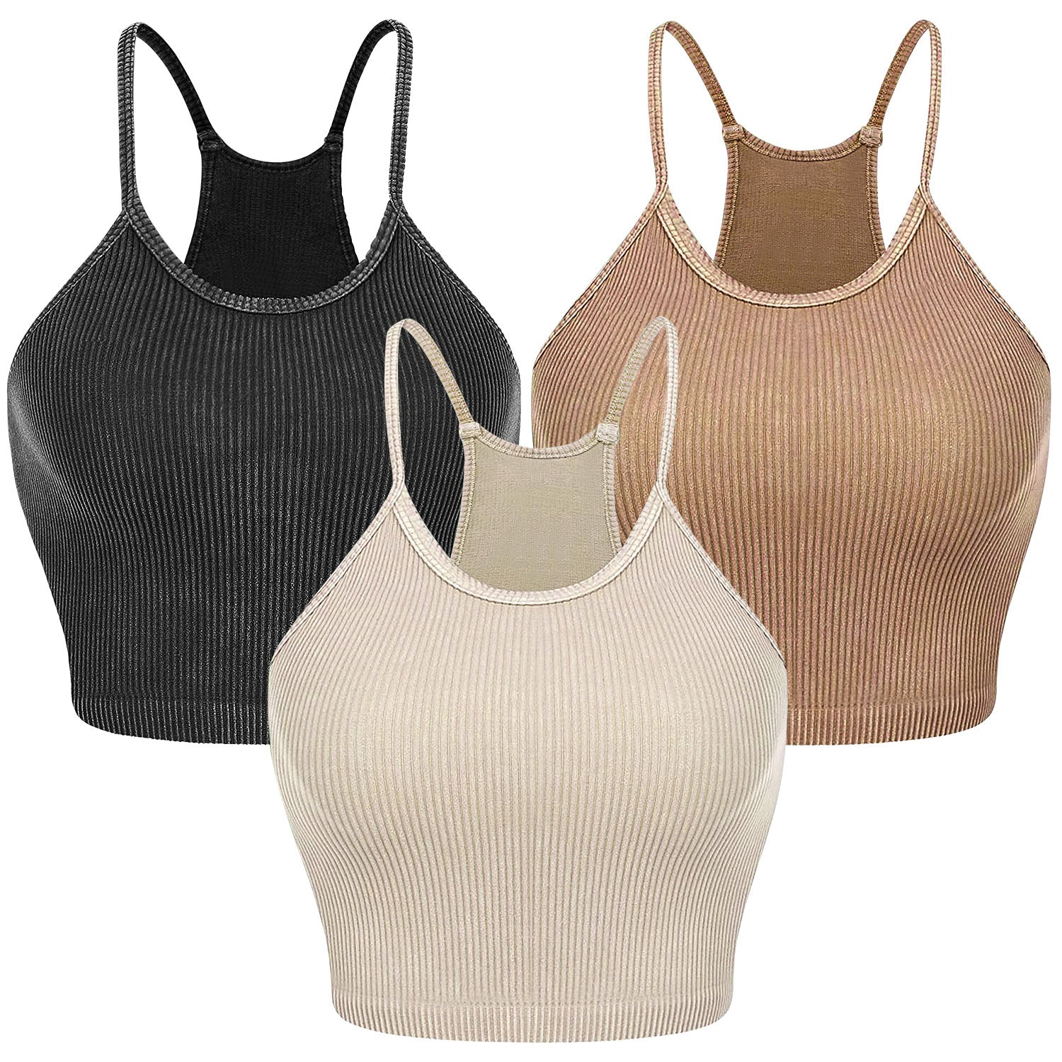 3 Pack Women Crop Basic Tank Top Ribbed Knit Sleeveless Round Neck 9 Color Machine Wash Summer Crop S To XL
