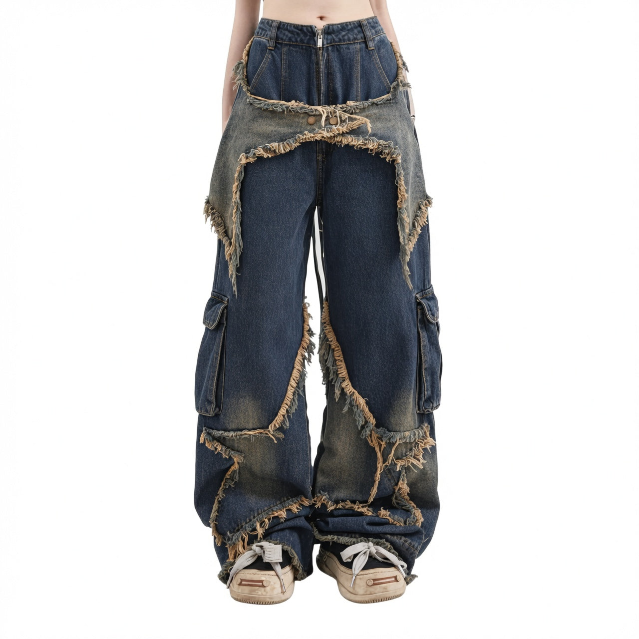 Women’s Vintage Washed Star Frayed Hem Jeans